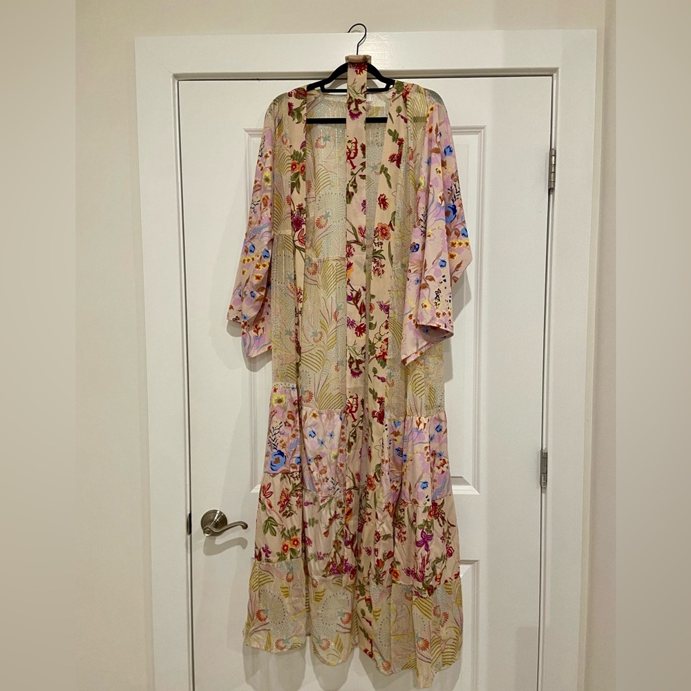 Anthropologie Ruffled Tiered Kimono with 3/4 Sleeves for Resort Wear